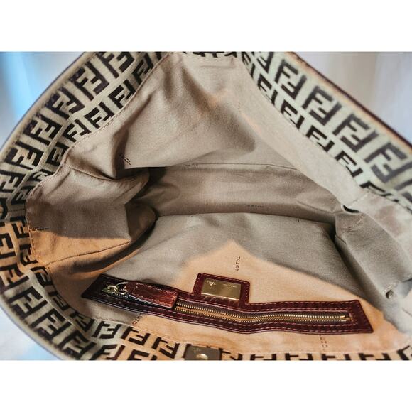Fendi Western Zucchino Tote Shoulder Bag Brown Canvas and Leather Trim Vintage - Picture 9 of 15